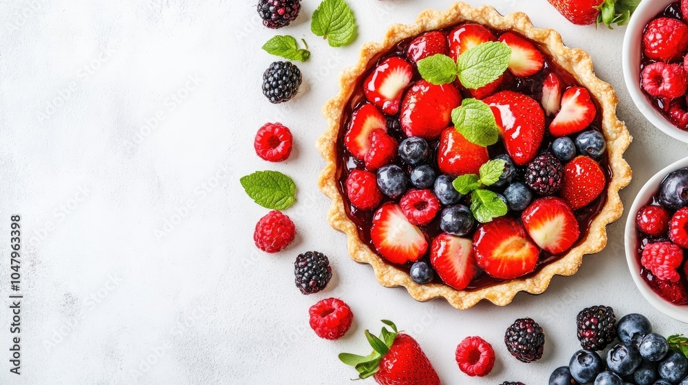 Colorful Fresh Fruit Tart with Berry Toppings Colorful Fresh Fruit Tart with Berry Toppings