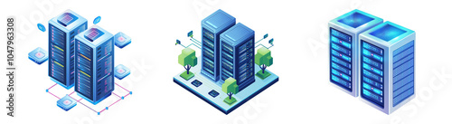 Modern Data Center Illustrations with Transparent Background