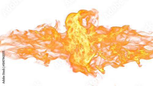 3d illustration. Tongues of flame collide from opposite sides on a white background. 