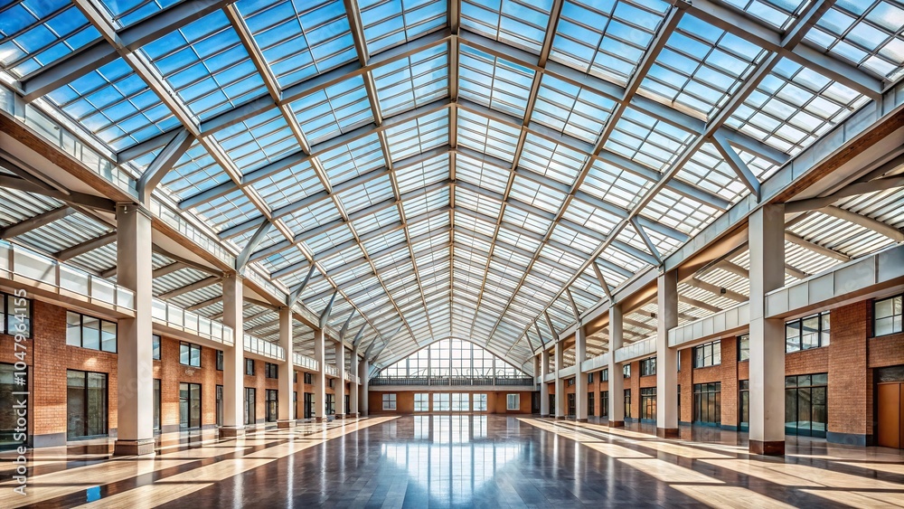 Fototapeta premium Symmetrical wide concrete roof interior with natural lighting