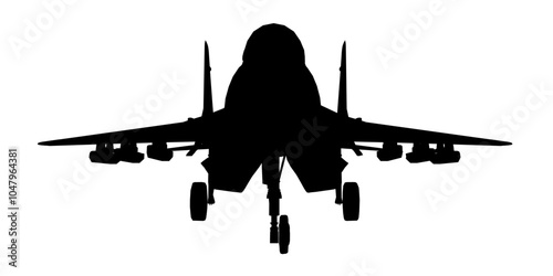 Vector illustration of silhouette fighter jet, war plane. Silhouette of the multirole aircraft isolated on white background