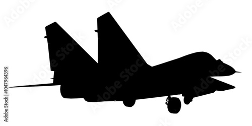 Vector illustration of silhouette fighter jet, war plane. Silhouette of the multirole aircraft isolated on white background