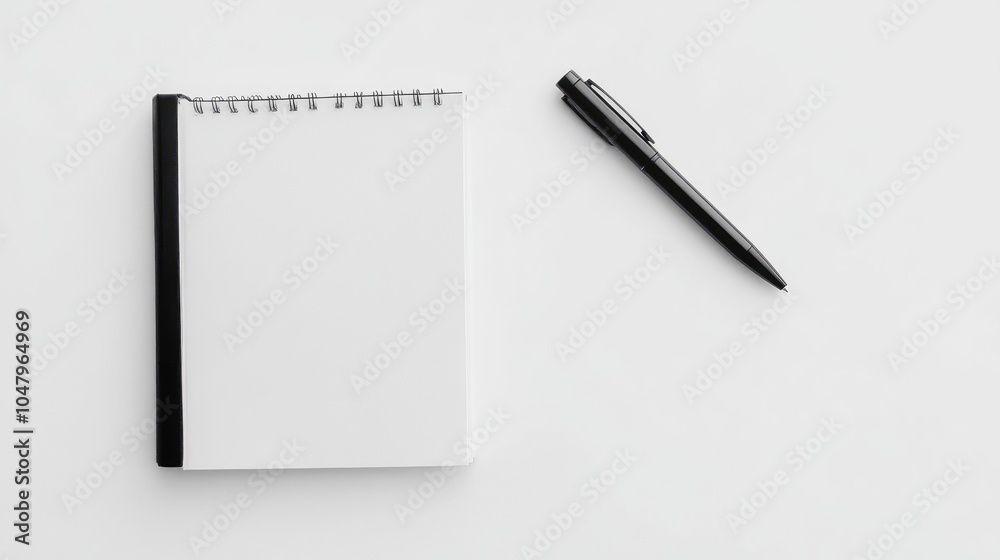 Pristine White Workspace with Notebook and Pen Pristine White Workspace with Notebook and Pen