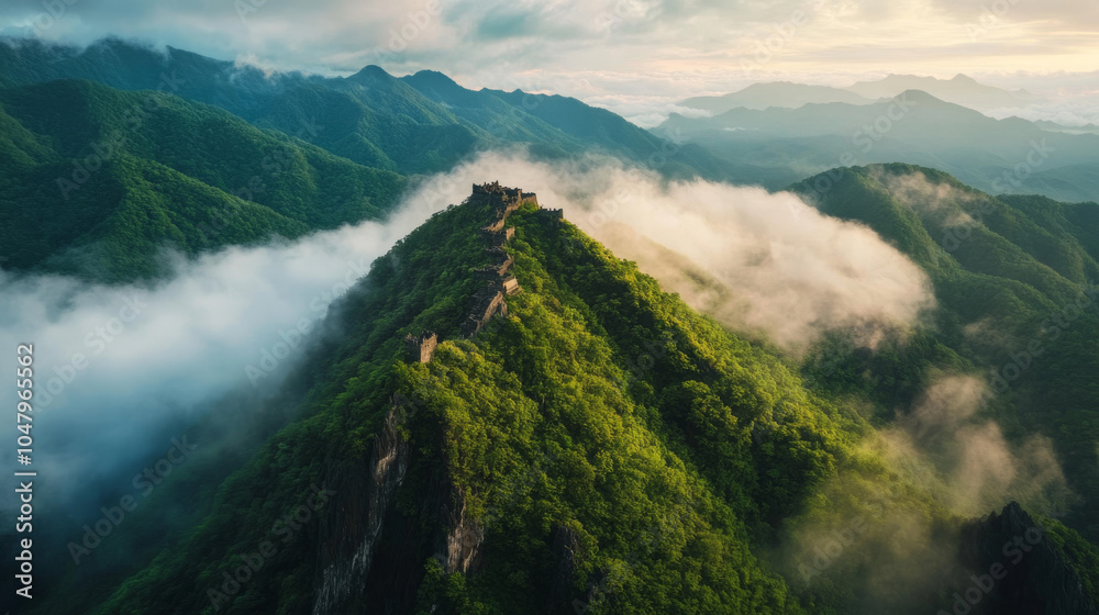 The mountains are covered in lush green trees and the sky is cloudy The mountains are covered in lush green trees and the sky is cloudy