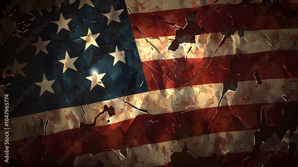 Naklejka premium Worn American Flag. Illustration background for presentation and wallpaper