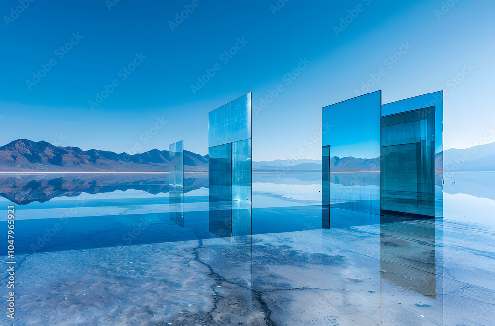 A futuristic glass reflection on the water A futuristic glass reflection on the water
