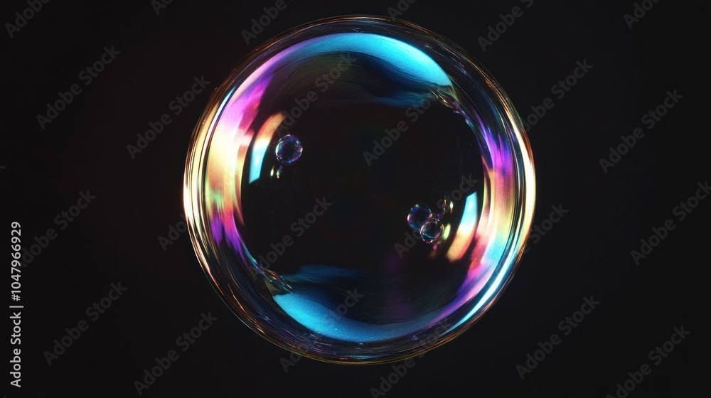 A Single Soap Bubble in a Dark Background A Single Soap Bubble in a Dark Background