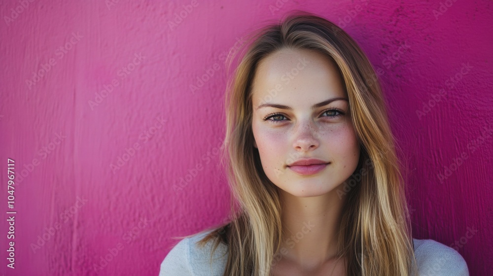 Portrait of a Young Woman Against a Pink Background Portrait of a Young Woman Against a Pink Background