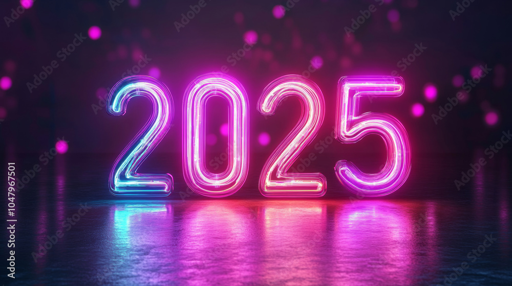 Happy new year 2025 number neon lights wallpaper, 3D modern cyberpunk pink purple blue fashion background banner template Happy new year 2025 number neon lights wallpaper, 3D modern cyberpunk pink purple blue fashion background banner template