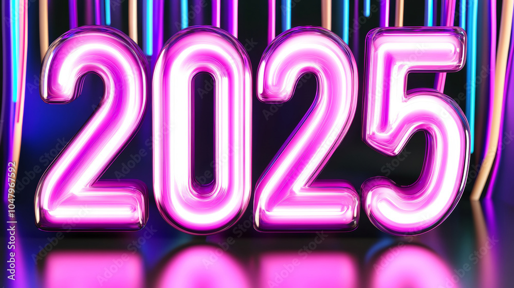 Happy new year 2025 number neon lights wallpaper, 3D modern cyberpunk pink purple blue fashion background banner template Happy new year 2025 number neon lights wallpaper, 3D modern cyberpunk pink purple blue fashion background banner template