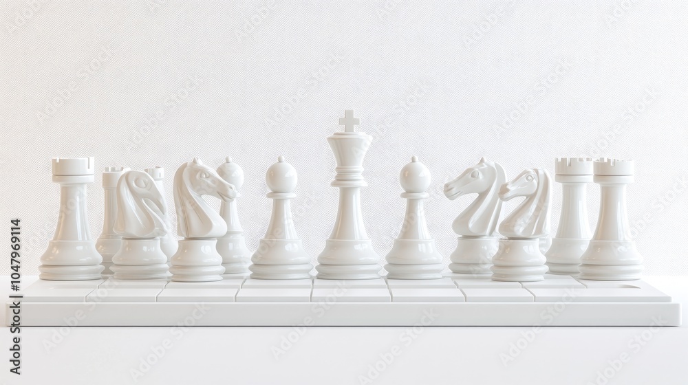Elegant White Chess Pieces on a Clean Surface Elegant White Chess Pieces on a Clean Surface