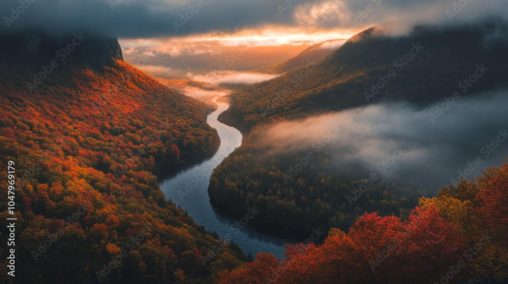 A river with a forest on either side A river with a forest on either side