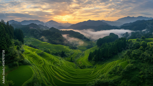 A beautiful mountain landscape with a large green hillside