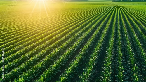 Smart irrigation systems watering crops in a drought-resistant agricultural field, water efficiency, sustainable farming photo