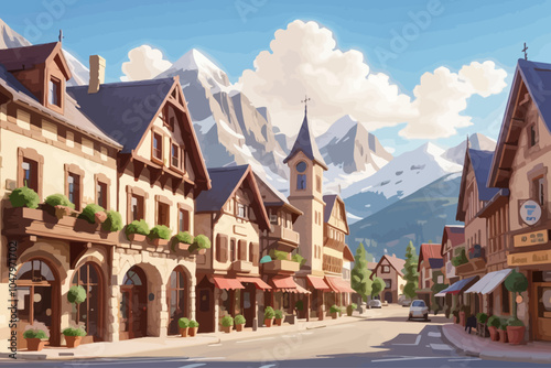 historic town alpine architecture main street