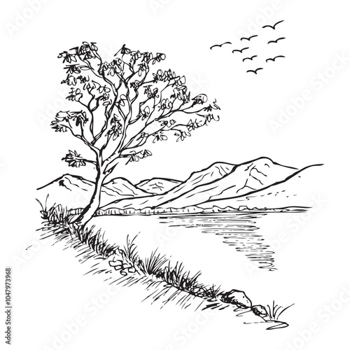 Simple Vector Mountain Black and White