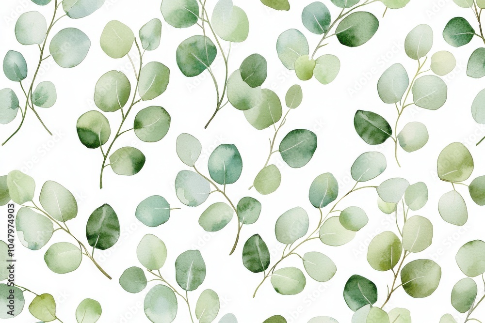 Obraz premium A beautiful watercolor pattern featuring delicate green leaves, perfect for nature-inspired designs and botanical themes.