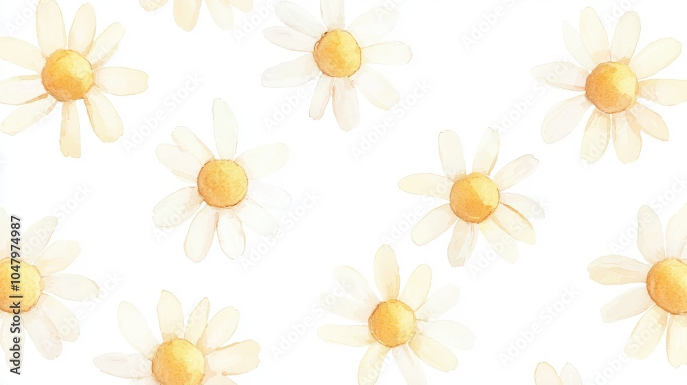 A cheerful pattern of delicate daisies on a soft white background, perfect for spring themes, floral designs, and bright visuals. A cheerful pattern of delicate daisies on a soft white background, perfect for spring themes, floral designs, and bright visuals.