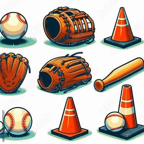 Fielding Cones set vector illustration