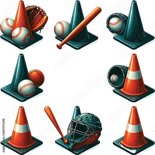 Fielding Cones set vector illustration