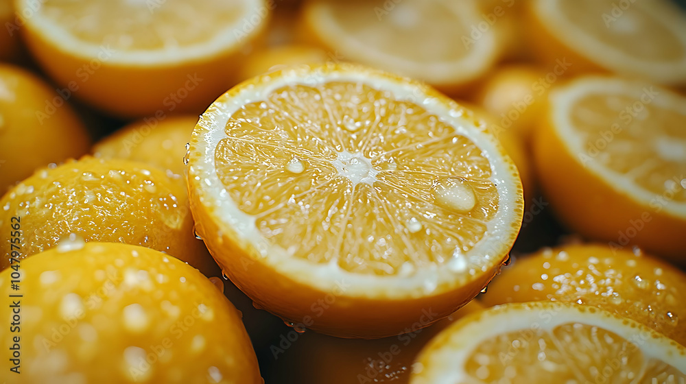 Close-up of Juicy Lemon Slices with Water Droplets - Realistic Photo Close-up of Juicy Lemon Slices with Water Droplets - Realistic Photo