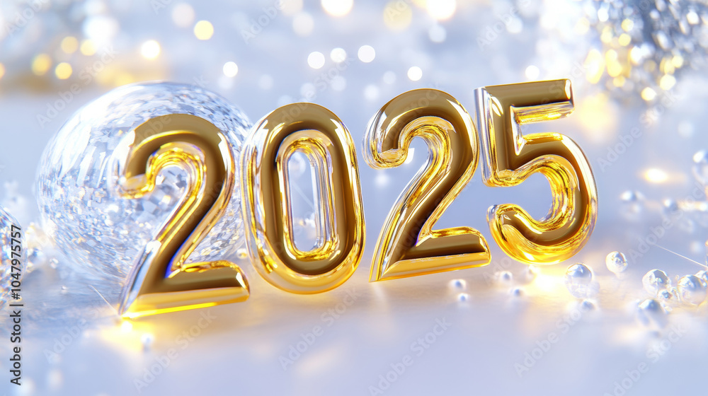 Happy new year 2025 with golden metallic number letter symbol on snow winter white street. 3D modern city business glass background banner template with copy space Happy new year 2025 with golden metallic number letter symbol on snow winter white street. 3D modern city business glass background banner template with copy space