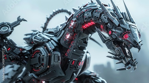 Futuristic dragon robot with integrated weaponry and cutting-edge technology ready for battle