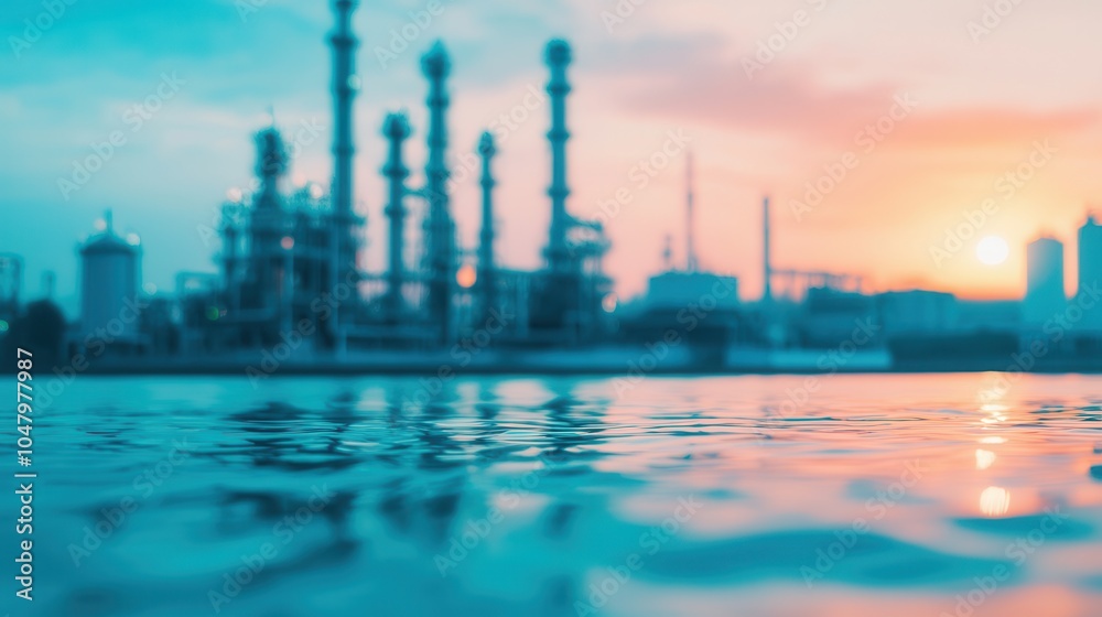 chemical factory by river at sunset, reflecting vibrant colors on water chemical factory by river at sunset, reflecting vibrant colors on water