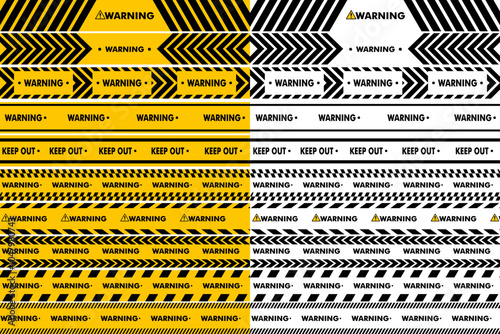 Set of Hazardous warning tape for danger places, construction and crime, warning bands vector