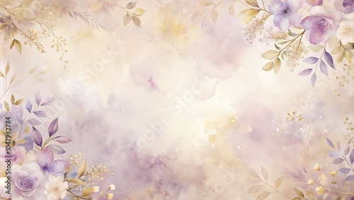 Watercolor floral background with purple and gold leaves