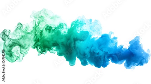 A swirling mix of blue and green ink creates an abstract cloud-like shape against a white background.