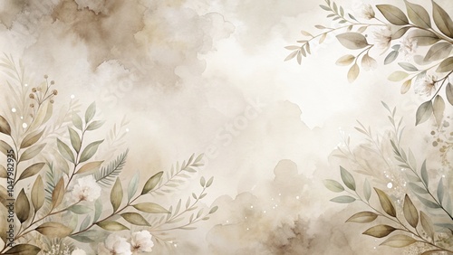 Watercolor floral frame on beige background