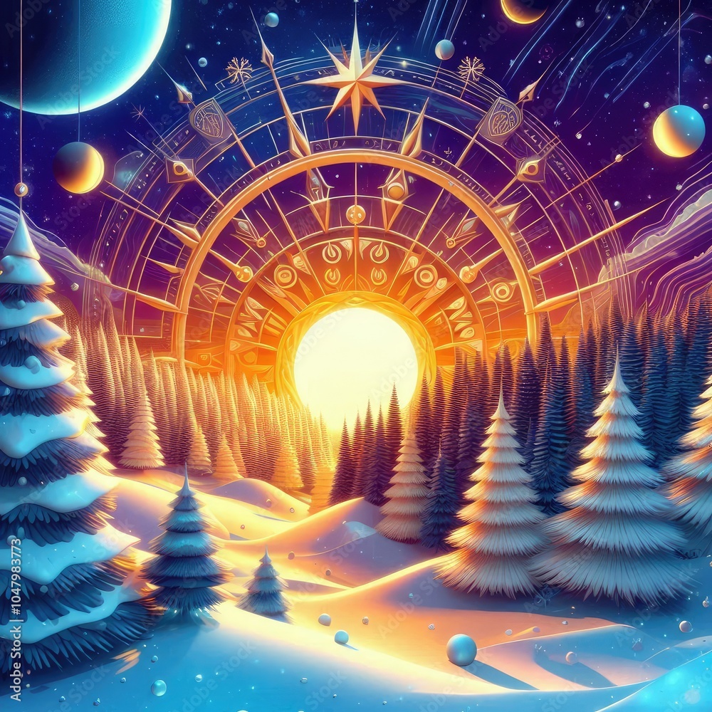 Winter Solstice. 3d background, banner, card, poster, template. Winter Solstice. 3d background, banner, card, poster, template.