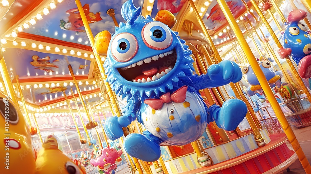 Blue Monster on a Carousel Ride. Blue Monster on a Carousel Ride.