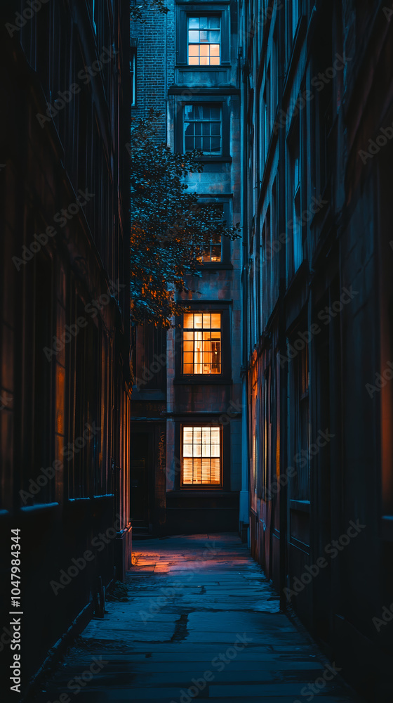 Fototapeta premium night city alley street lights street
