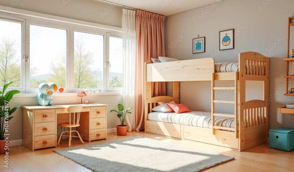 Fototapeta premium stylish children's room with a bunk bed