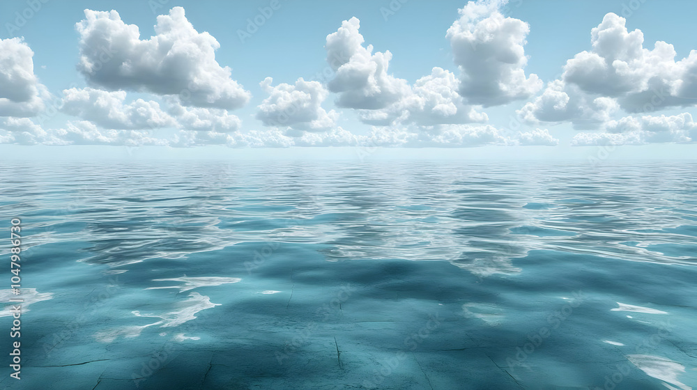 Fototapeta premium Ocean Waves and Cloudy Sky Illustration