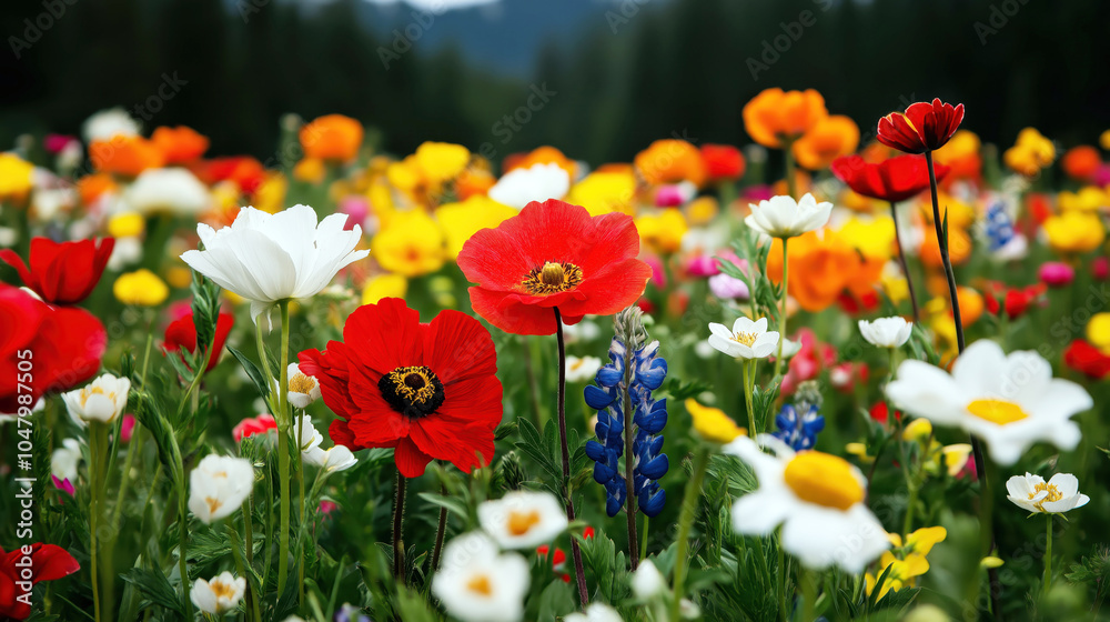 Vibrant Flower Field in Bloom, Perfect for Spring and Nature-Themed Backgrounds Vibrant Flower Field in Bloom, Perfect for Spring and Nature-Themed Backgrounds