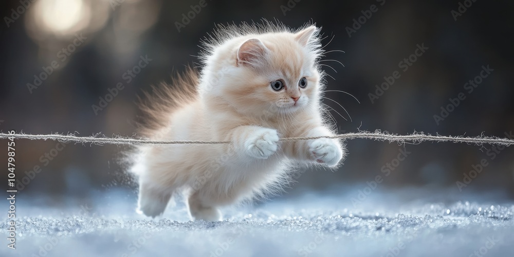 Fototapeta premium a small kitten is walking on a rope