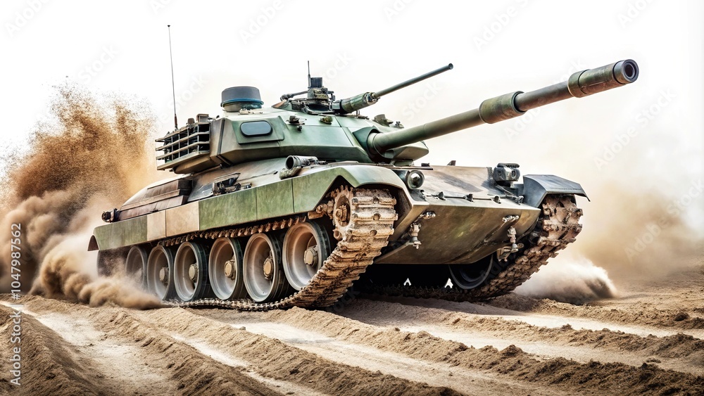 tank armored moving across rough terrain on white background tank armored moving across rough terrain on white background