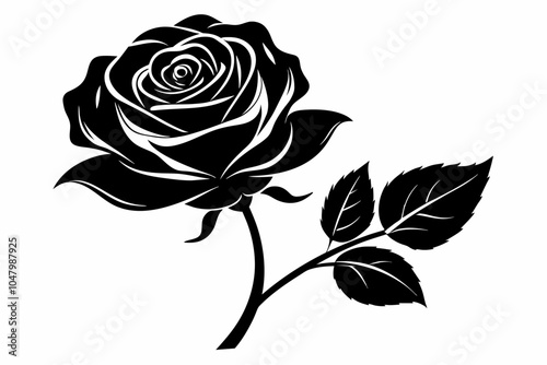 Rose Black Color Silhouette and Flat Rose Flower icon Elegant Vector