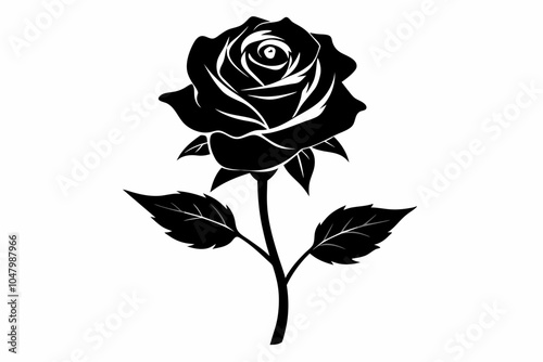 Rose Black Color Silhouette and Flat Rose Flower icon Elegant Vector