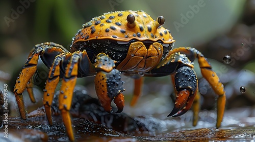 Close-Up of a Wet Crab with Rain Drops