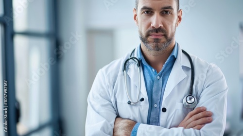 Portrait of a Confident Doctor with Arms Crossed and Stethoscope