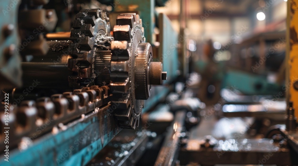 Heavy equipment gears working in a steel manufacturing facility, AI generated image Heavy equipment gears working in a steel manufacturing facility, AI generated image