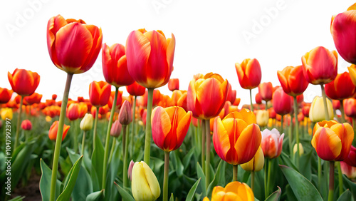 a tulip field isolated on white background as transparent. PNG. AI GENERATED.