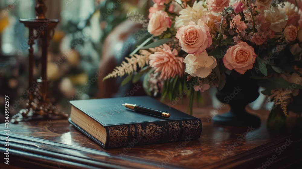Elegant Book with Pen and Flowers Elegant Book with Pen and Flowers