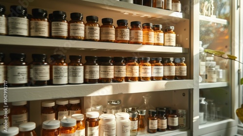 Wallpaper Mural Glass Bottles Filled With Pills and Liquids on Shelves Torontodigital.ca