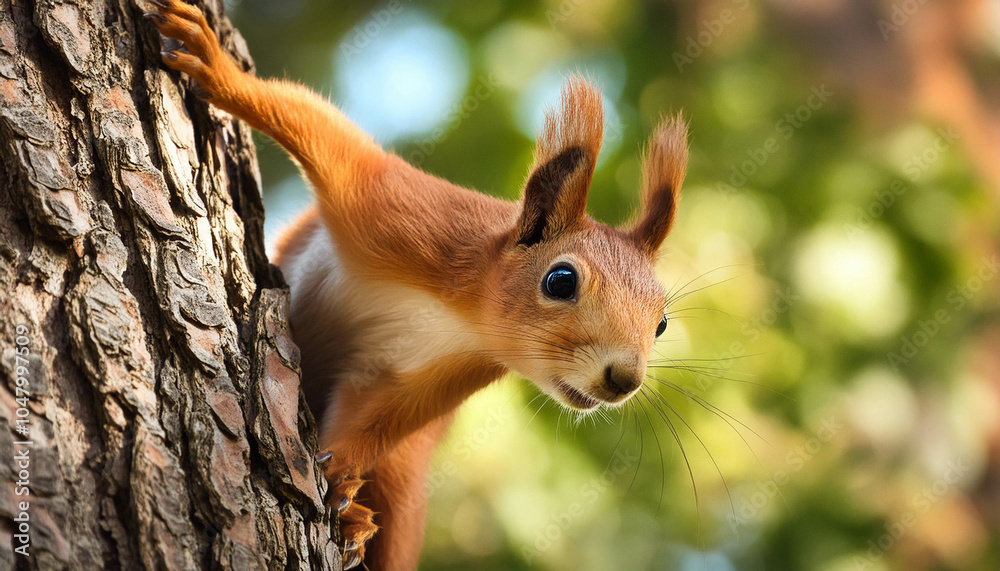 photo a squirrel is showing itself from a tree