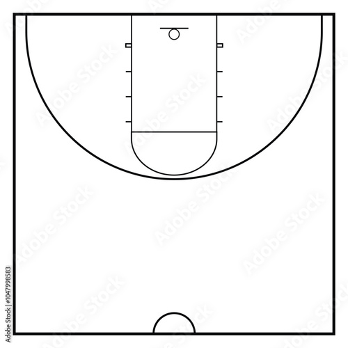 Basketball court illustration top view, outline basketbal court.